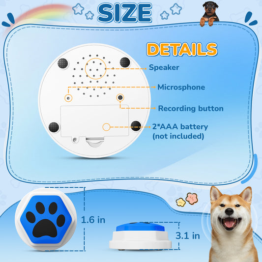 Dog Voice Recording Button 4 PCs, Dog Buttons for Communication Pet Training Buzzer, 30 Second Record & Playback, Funny Gift for Study Office Home - 4 Color Packs