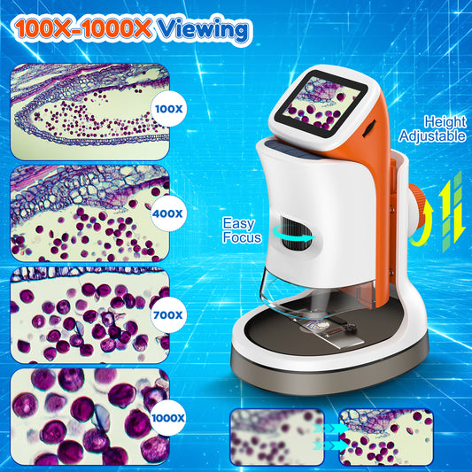 LAKWAR Handheld Microscope for Kids 100X-1000X-Digital Microscopes with 2'' Screen Portable Mini Microscope Camera Edu Science Kit Gift for Chirdren Student