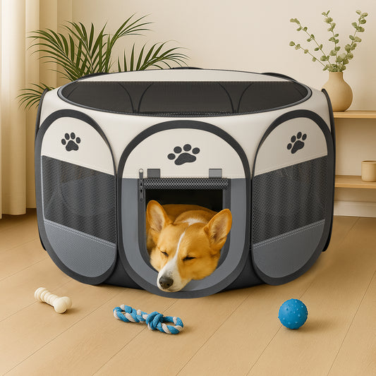 LAKWAR Pet Playpen for Indoor Cats Enclosed, Portable Foldable Dog Playpen Outdoor Tent Crate Cage with Zipper Top Cover Door for Kitten Puppy Outside Rv Car Camper-M