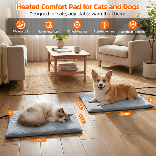 Pet Heating Pad for Dogs and Cats, Heated Cat Bed with Steel-Wrapped Cord and Soft Fleece Cover, 25.4 x 19.5 Inches Gifts for Cats Puppy in Winter