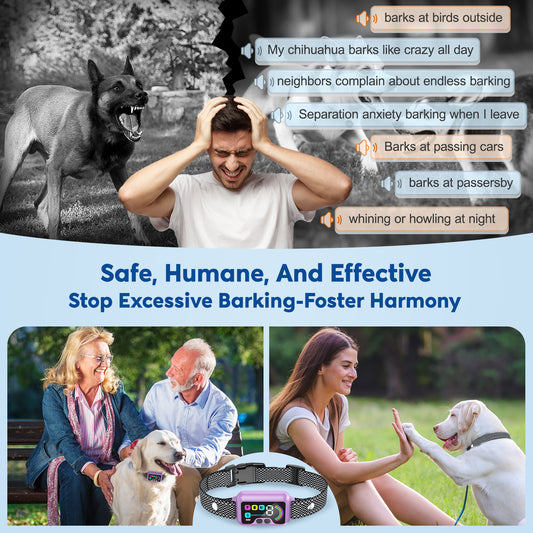 LAKWAR Bark Collar for Large Medium Small Dogs-7 Training Mode-No Bark Collar,Rechargeable Anti Barking Training Collar with 8 Adjustable Sensitivity,Bark Shock Collar with Beep,White