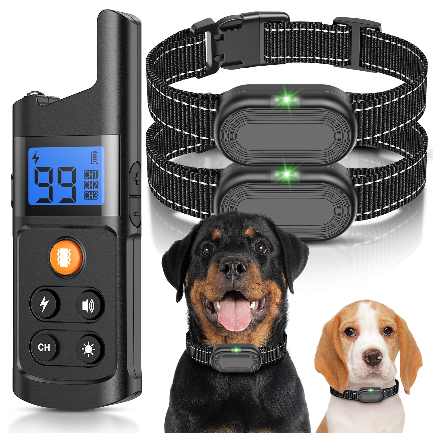 Dog Shock Collar for 2 Dogs, Dog Training Collar with Remote for Large Medium Small Dogs, Rechargeable E-Collar Waterproof Collars with 3 Training Modes