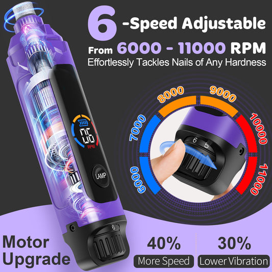 LAKWAR 6-Speed Dog Nail Grinder - Upgraded Pet Nail Grinder Super Quiet Rechargeable Electric Dog Nail Trimmer Painless Paws Grooming & Smoothing Tool for Large Medium Small Dogs(Purple)