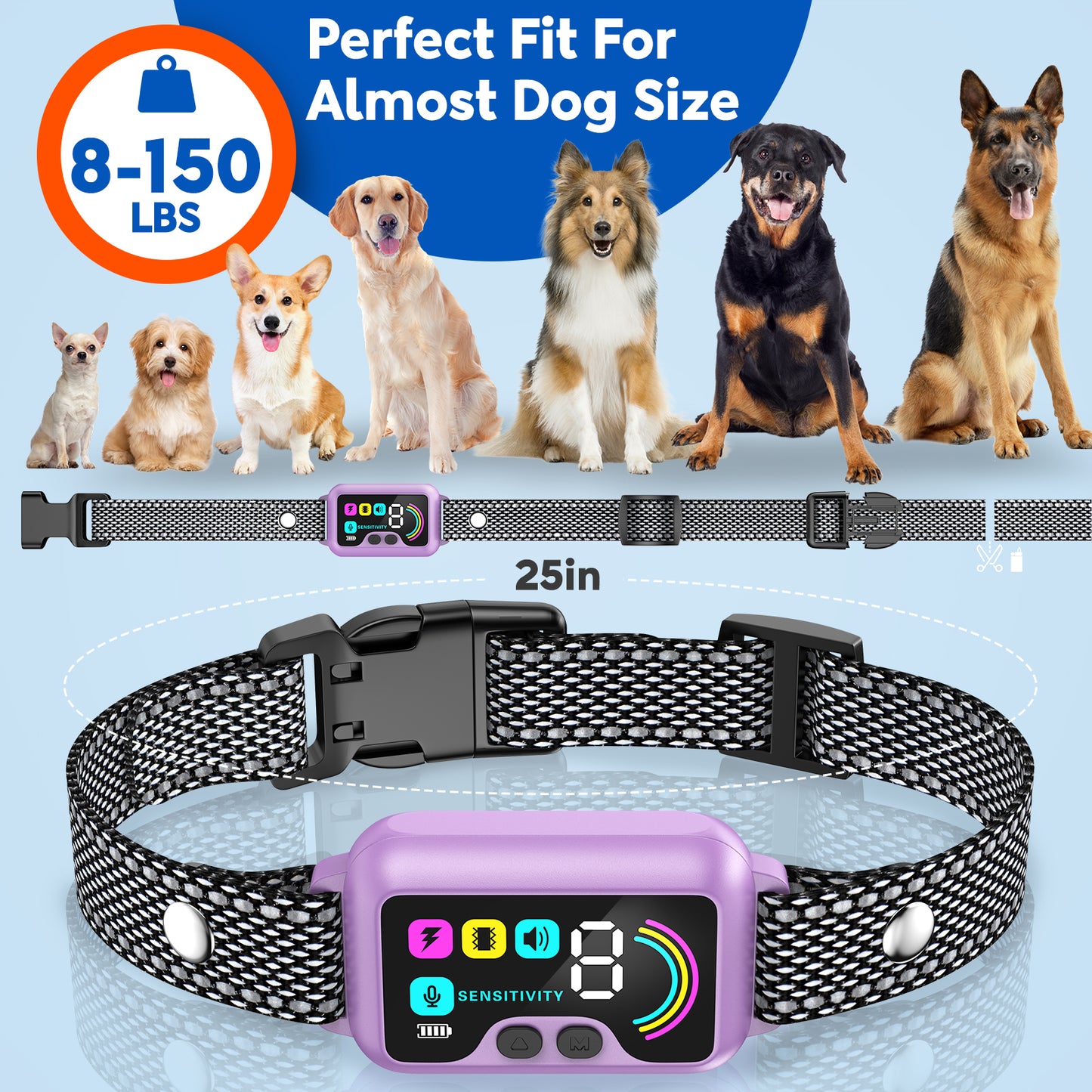 LAKWAR Bark Collar for Large Medium Small Dogs-7 Training Mode-No Bark Collar,Rechargeable Anti Barking Training Collar with 8 Adjustable Sensitivity,Bark Shock Collar with Beep,White