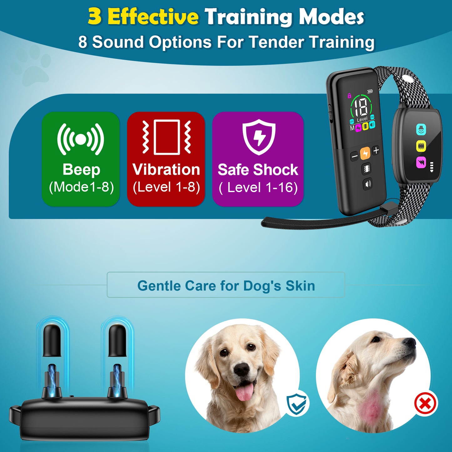Dog Training Collar with Remote 2 Collars-Beep Collar for Dogs with 8 Sound Options Shock Vibration 2600ft Remote Control Safe Keyboad Lock