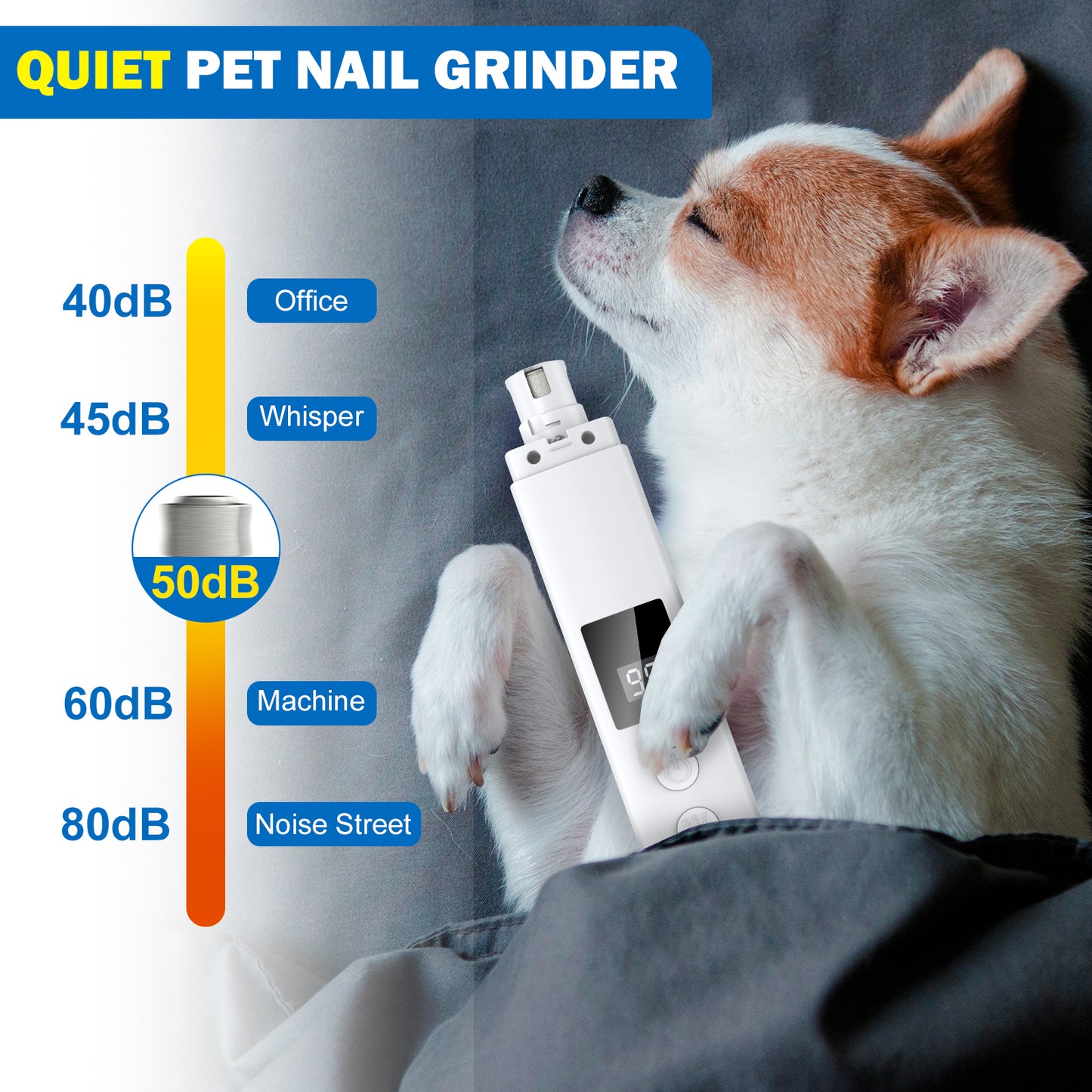 Dog Nail Grinder With Light,4 Speed Rechargeble Dog Nail Trimmers with LED Light for Pet Urine