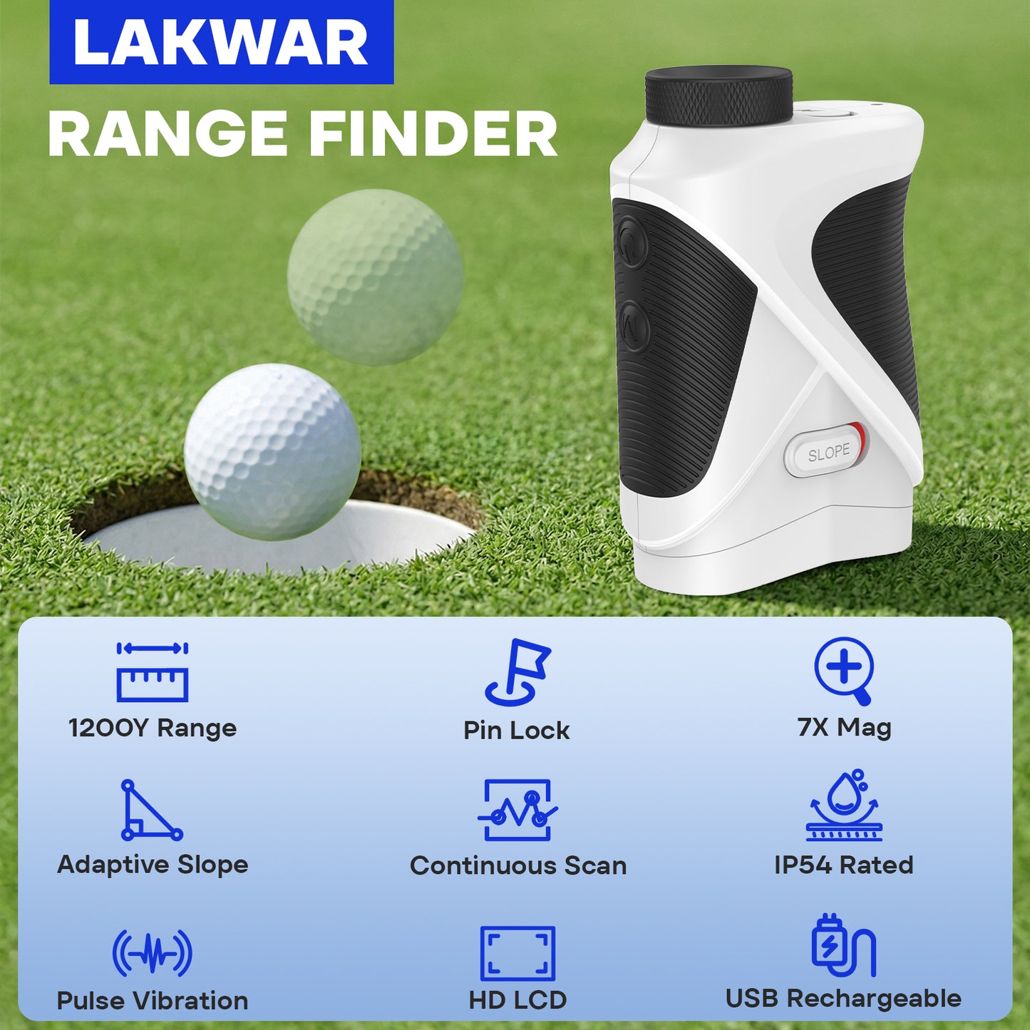 LAKWAR Golf Rangefinder with Slope, 1200 Yards Laser Range Finder Golfing, 7X with Flag Pole Locking Vibration, Rechargeable