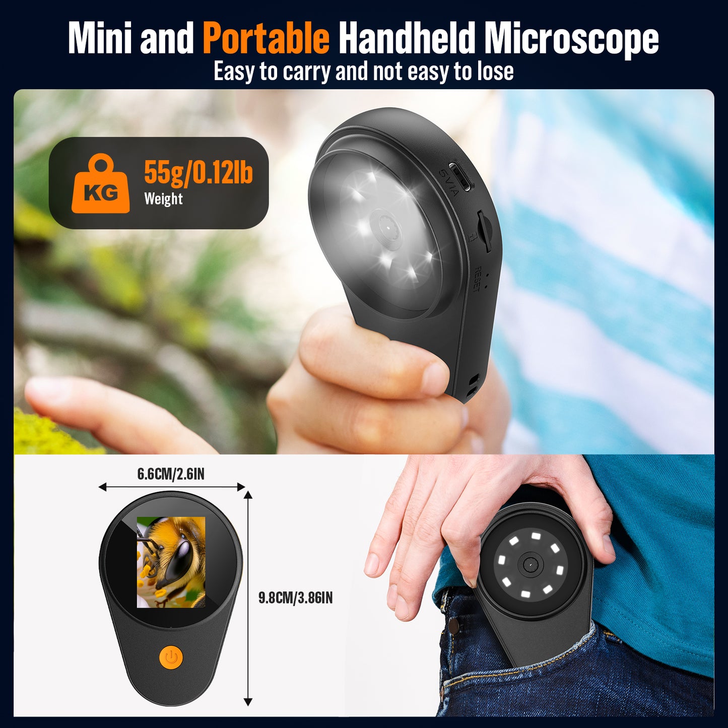 LAKWAR Handheld Microscope, 2.0 inch IPS Color Screen Digital Microscope 500x, Portable Magnifying Glass Jewelers Loupe Coin Magnifier for Collector,USB Compatible with PC Windows, Mac OS