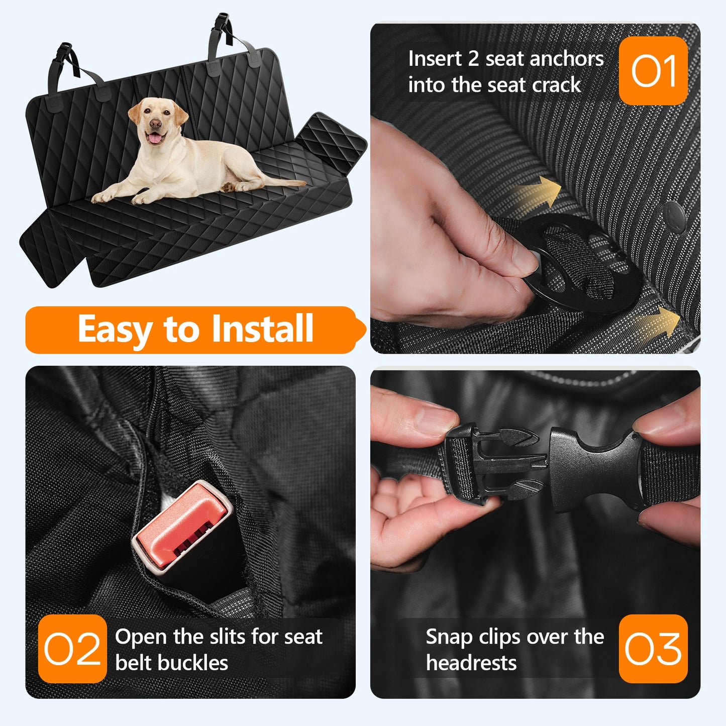 Dog Car Seat Cover-LAKWAR Non-slip Dog Car Bench with Seatbelt Waterproof Pet Car Seat Protector and Scratch-Resistant Dog Car Back Seat Protection