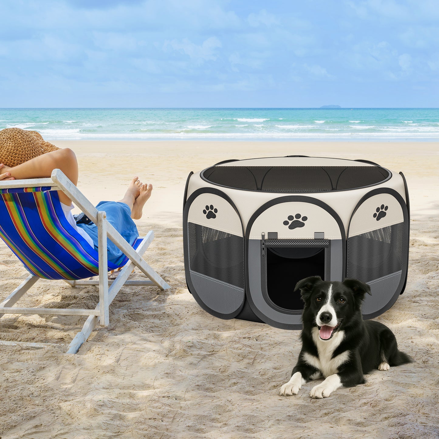 LAKWAR Pet Playpen for Indoor Cats Enclosed, Portable Foldable Dog Playpen Outdoor Tent Crate Cage with Zipper Top Cover Door for Kitten Puppy Outside Rv Car Camper-L