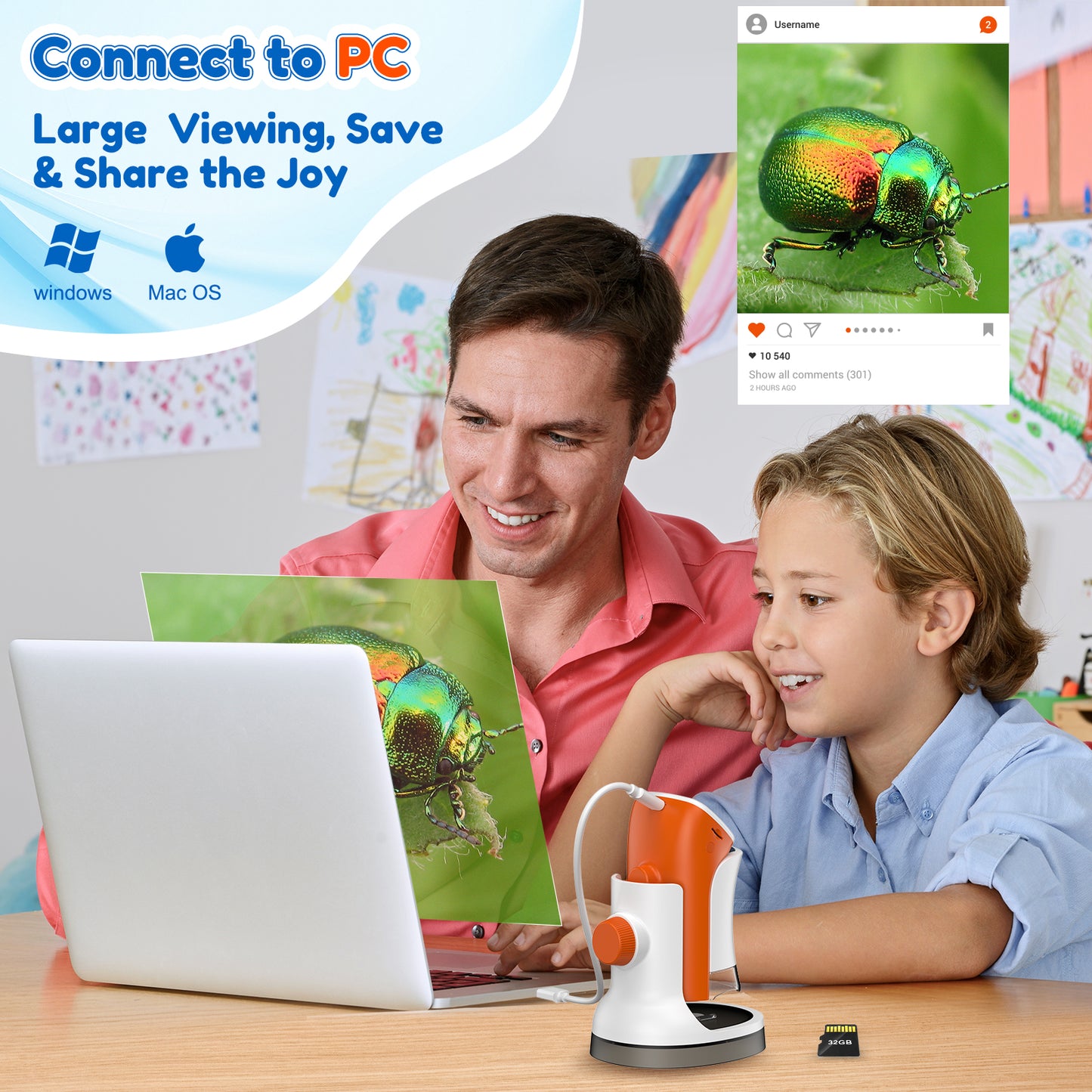 LAKWAR Handheld Microscope for Kids 100X-1000X-Digital Microscopes with 2'' Screen Portable Mini Microscope Camera Edu Science Kit Gift for Chirdren Student