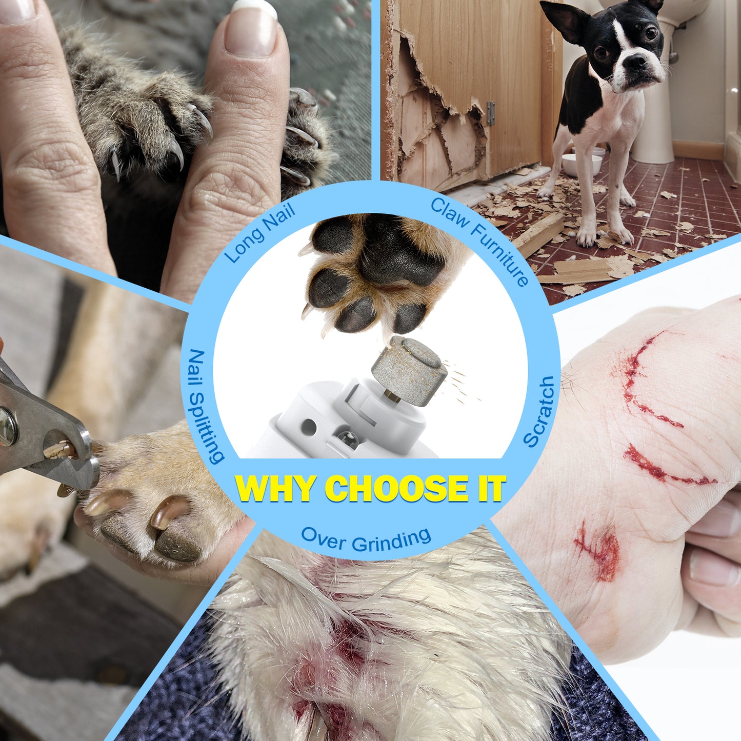 Dog Nail Grinder With Light,4 Speed Rechargeble Dog Nail Trimmers with LED Light for Pet Urine