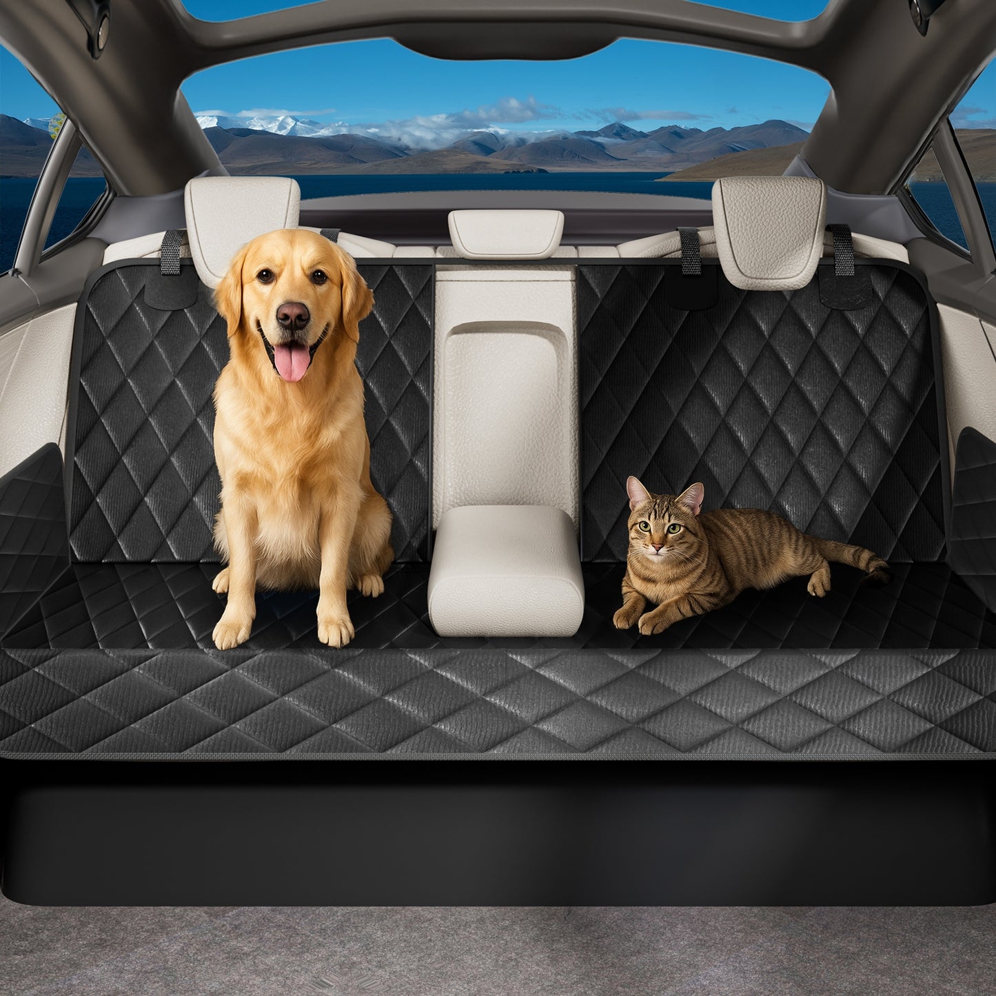 Dog Car Seat Cover-LAKWAR Non-slip Dog Car Bench with Seatbelt Waterproof Pet Car Seat Protector and Scratch-Resistant Dog Car Back Seat Protection