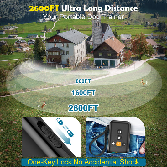 LAKWAR Dog Training Collar with Remote 2600FT, Training Collar with 8 Sound Options, Shock and Viration,IP67 Waterpoof,Safe Lock