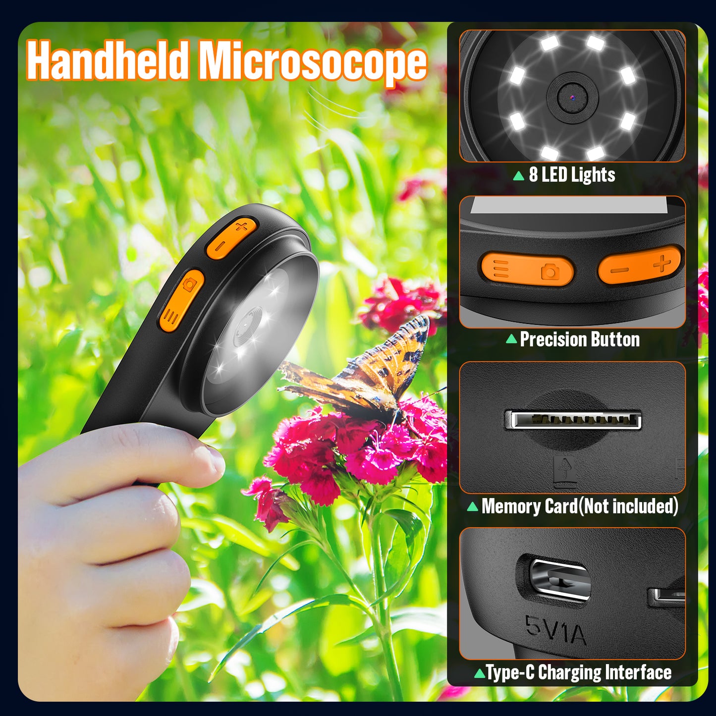 LAKWAR Handheld Microscope, 2.0 inch IPS Color Screen Digital Microscope 500x, Portable Magnifying Glass Jewelers Loupe Coin Magnifier for Collector,USB Compatible with PC Windows, Mac OS