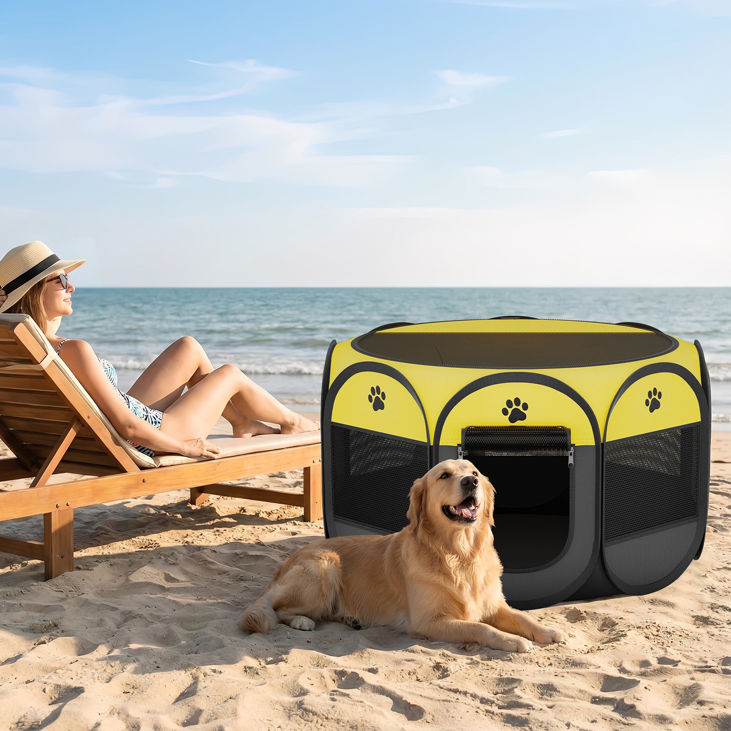 Pop Up Dog Playpen Large 44.5-Pet Playpen Indoor Dog Crate Tent Cage Outdoor-Portable Enclosure Kennel with Top & Locking Zipper for Dogs/Cats/Rabbits