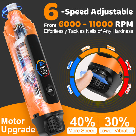 LAKWAR Dog Nail Grinder,6-Speed Pet Nail Grinder W/Light Quiet Rechargeable Electric Dog Nail Trimmer Painless Paws Grooming & Smoothing Tool for Large Medium Small Dogs(Orange)