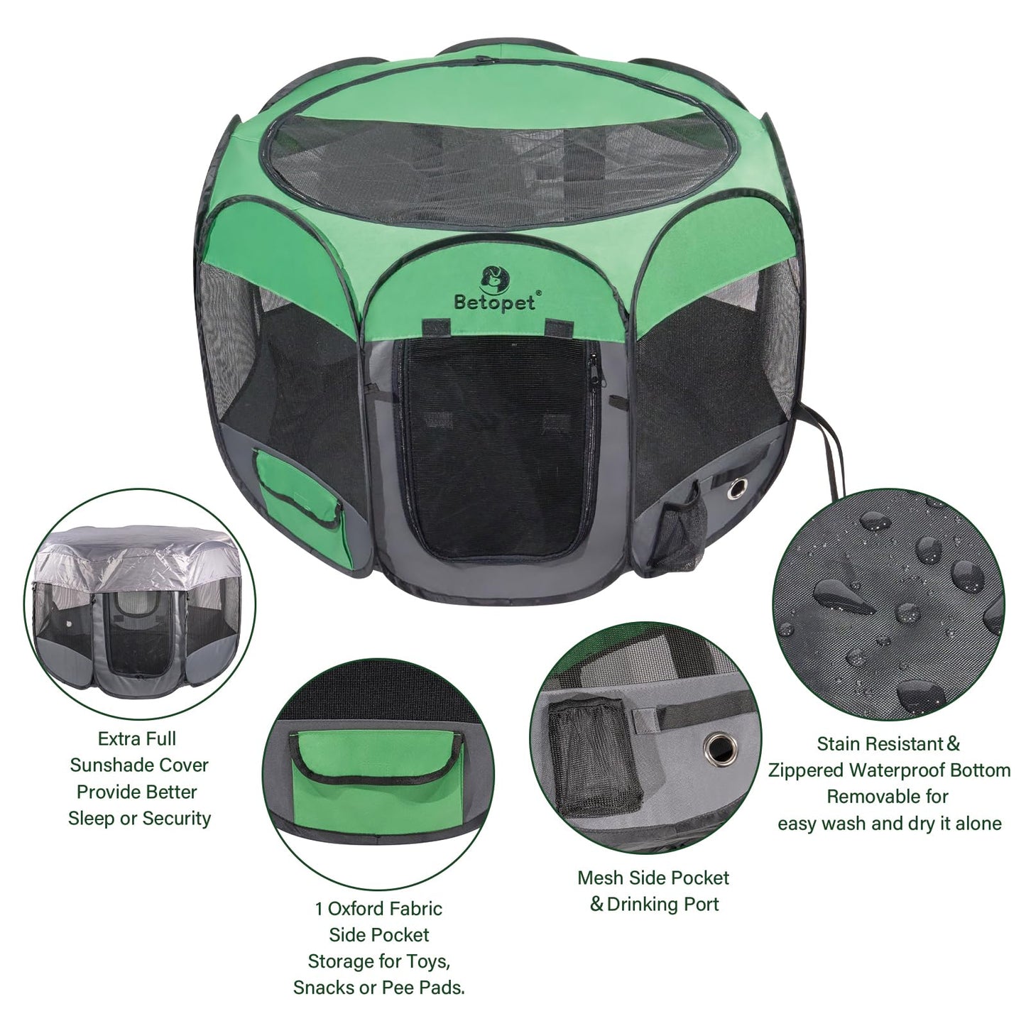 Dog Playpen with Sunproof Cover Dog Playpen Pet Playground/Kennel Outdoor/Indoor Portable Foldable Waterproof Tent Crate Cage