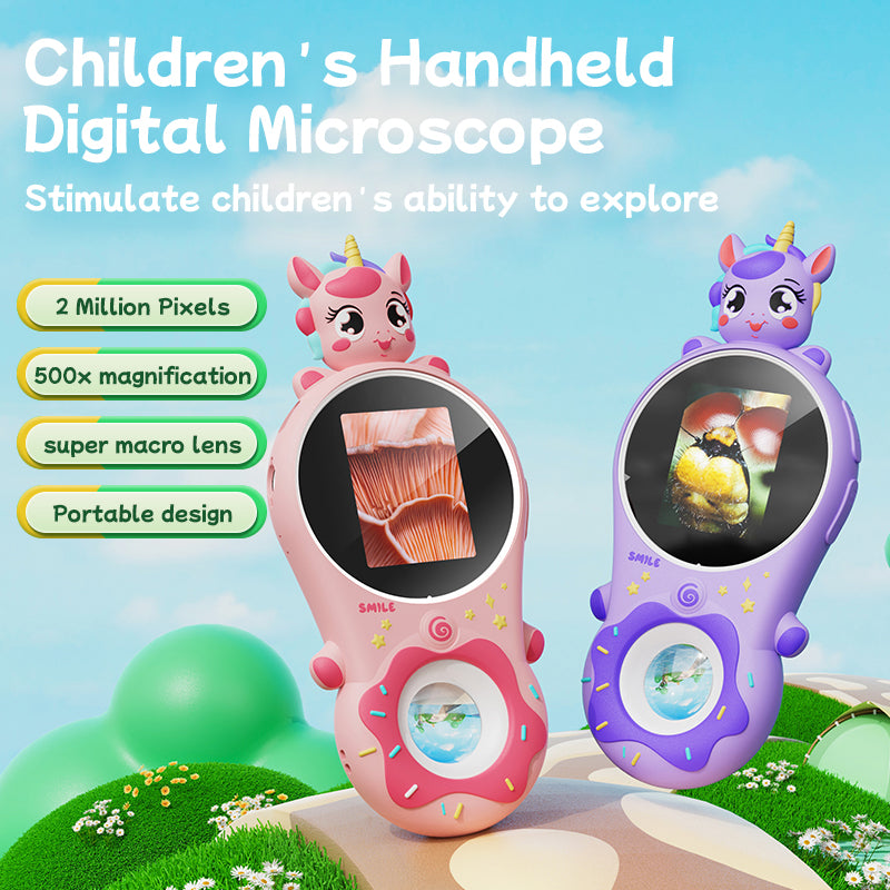 Portable Microscope with Screen-HD 2'' Eye-care,500X Portable Microscope Camera, Mini Handheld for Boys Girls (Purple)
