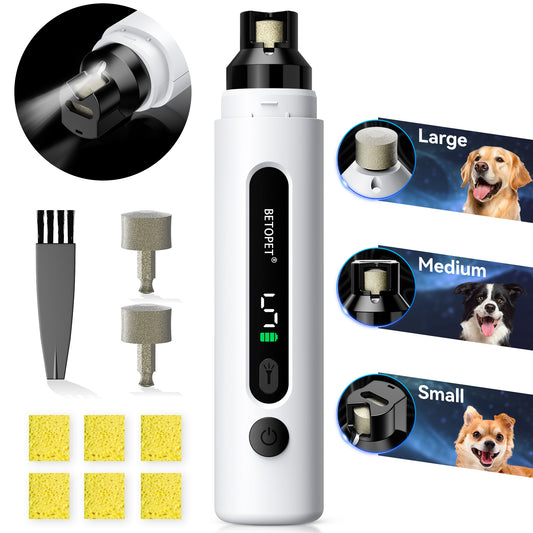 Dog Nail Grinder With LED Light, 5-Speed Quiet Dog Nail Trimmer-Safe Painless Nail Grooming & Smoothing for Small Medium Large Dog Breed,White