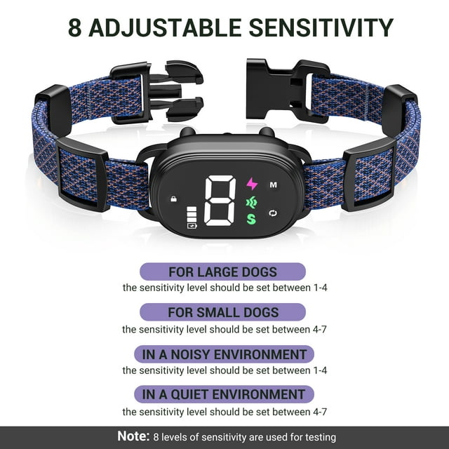 Dog Bark Collar,Bark Collar for Large Medium Small Dogs,Smart Bark Collar,Rechargeable Anti Barking Training Collar with 8 Adjustable Sensitivity,Bark Shock Collar with Beep,Blue