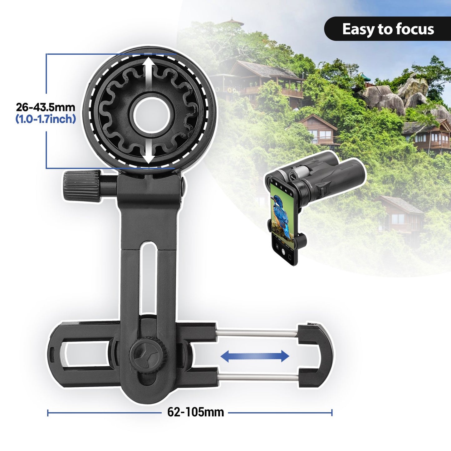 LAKWAR Binocular Phone Mount ,Telescope Phone Adapter for Binoculars, Monocular, Microscope, Spotting Scope, Telescope, Smartphone Holder Clip Bracket Fits Almost of Mobile Phones