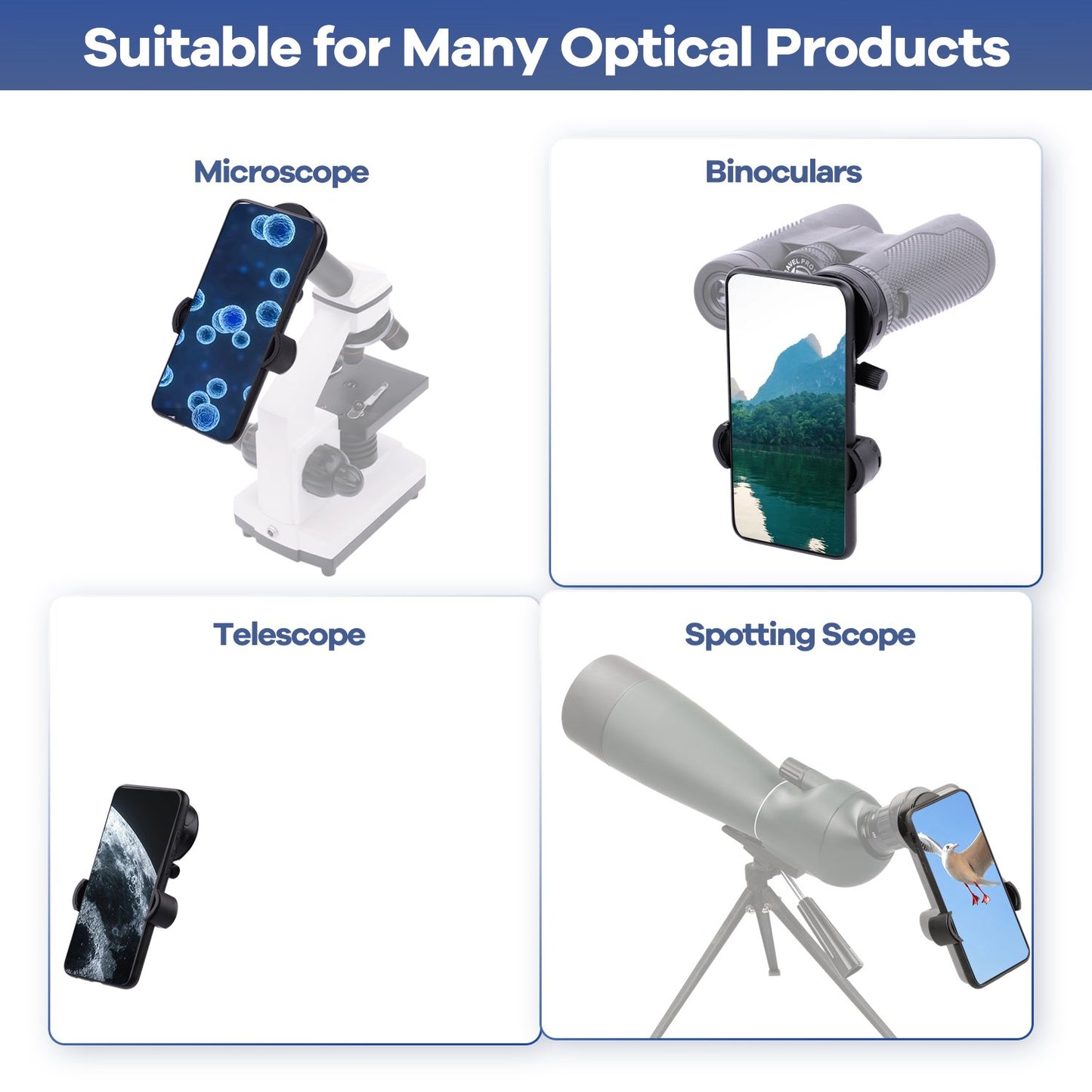LAKWAR Binocular Phone Mount ,Telescope Phone Adapter for Binoculars, Monocular, Microscope, Spotting Scope, Telescope, Smartphone Holder Clip Bracket Fits Almost of Mobile Phones
