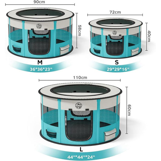 LAKWAR Large Pet Playpen for Dogs & Cats, 29"/72CM Diameter 16"/40cm Height Pet Playpens Foldable Portable Indoor Outdoor Exercise Pen with Carrying Case for Cat Puppy Rabbit(Cyan S)