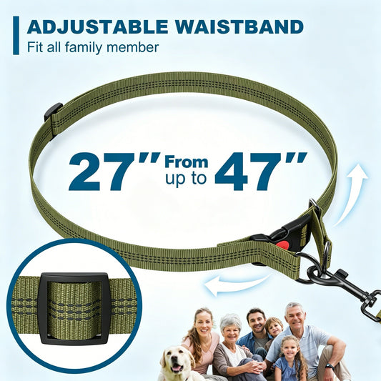 LAKWAR Hands Free Dog Leash for Running Jogging Walking with Zipper Pouch, Retractable Bungee Pet Leash Belt with Dual Padded Handles for Large Medium Dogs, Adjustable Reflective Waist Belt