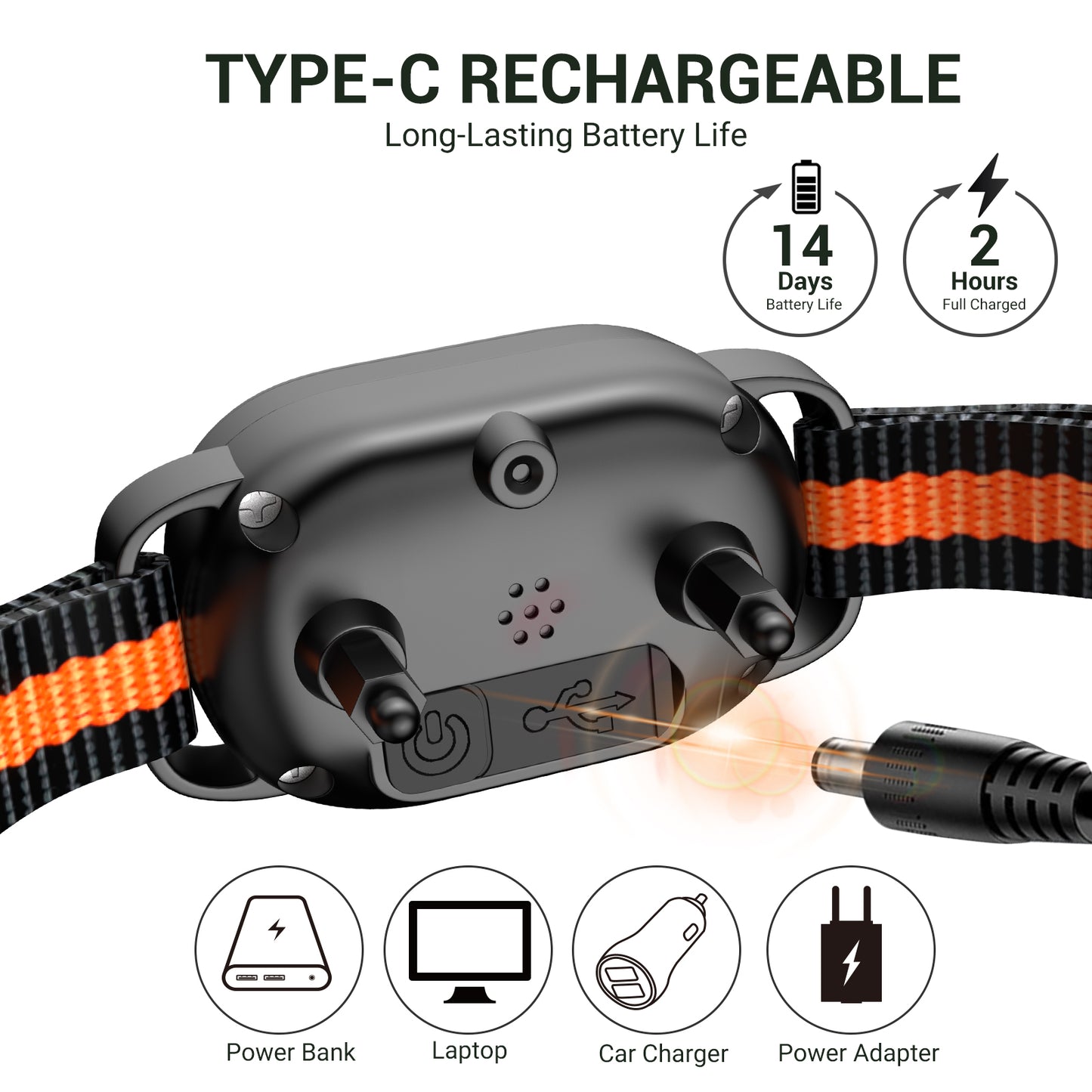 Bark Collar,Anti- Bark Collar for Large Medium Small Dogs, Rechargeable Waterproof Dog Barking Training Collar with 8 Adjustable Sensitivity,Bark Shock Collar with Beep,Orange