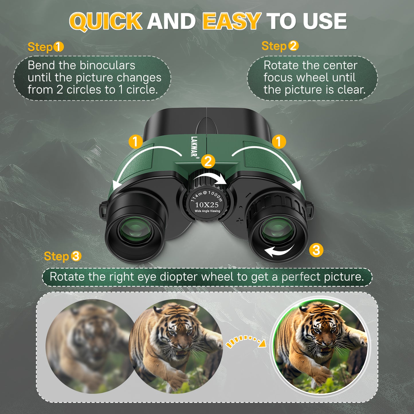 LAKWAR Compact Binoculars 10X25, Binoculars for Adults and Kids with Weak Light Vision, Lightweight Small Binoculars for Bird Watching, Travel, Concerts, Hunting, Hiking