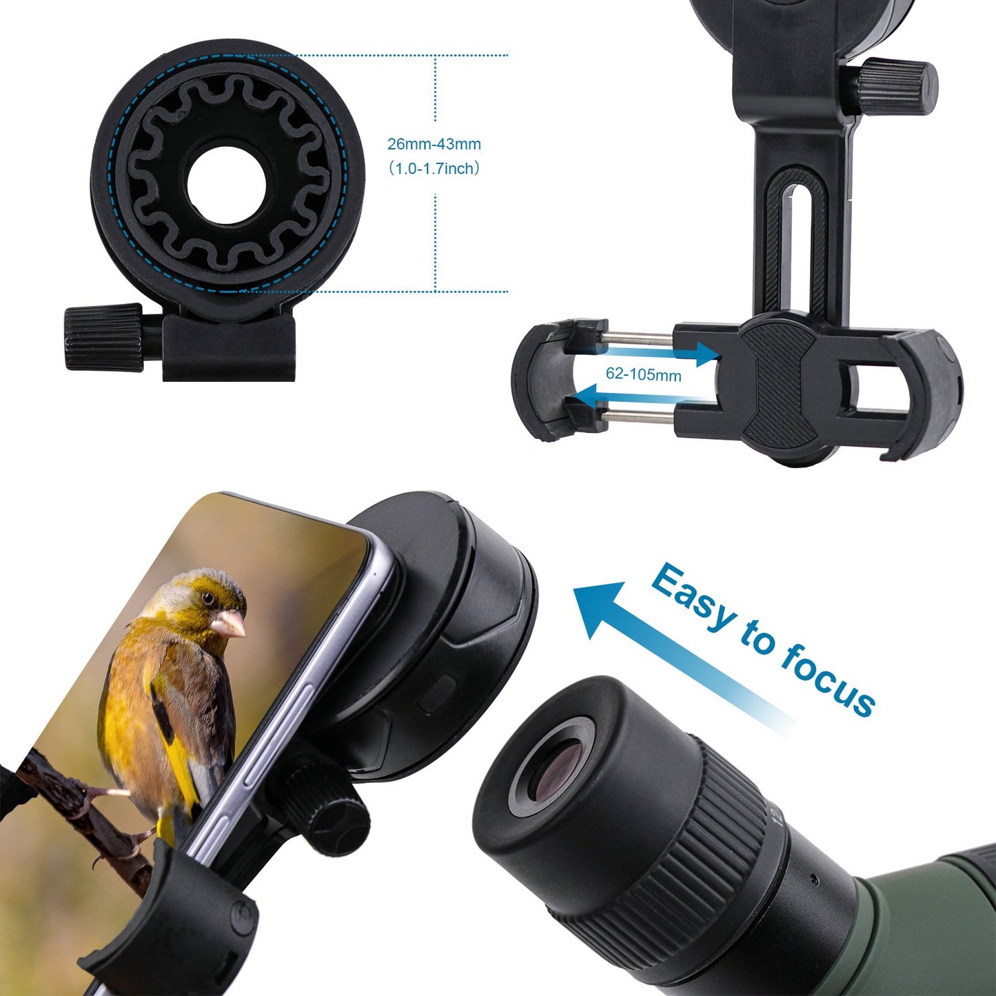 LAKWAR Binocular Phone Mount ,Telescope Phone Adapter for Binoculars, Monocular, Microscope, Spotting Scope, Telescope, Smartphone Holder Clip Bracket Fits Almost of Mobile Phones