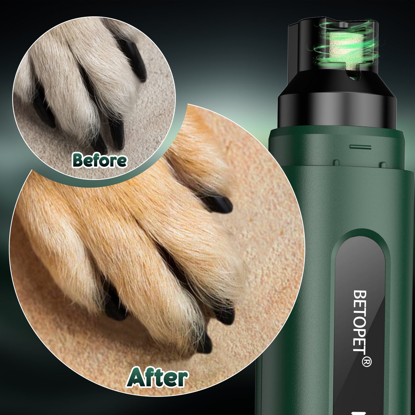 Dog Nail Grinder with LED Light, 5-Speed Quiet Dog Nail Trimmer-Safe Painless Nail Grooming & Smoothing for Small Medium Large Dog Breed,Green