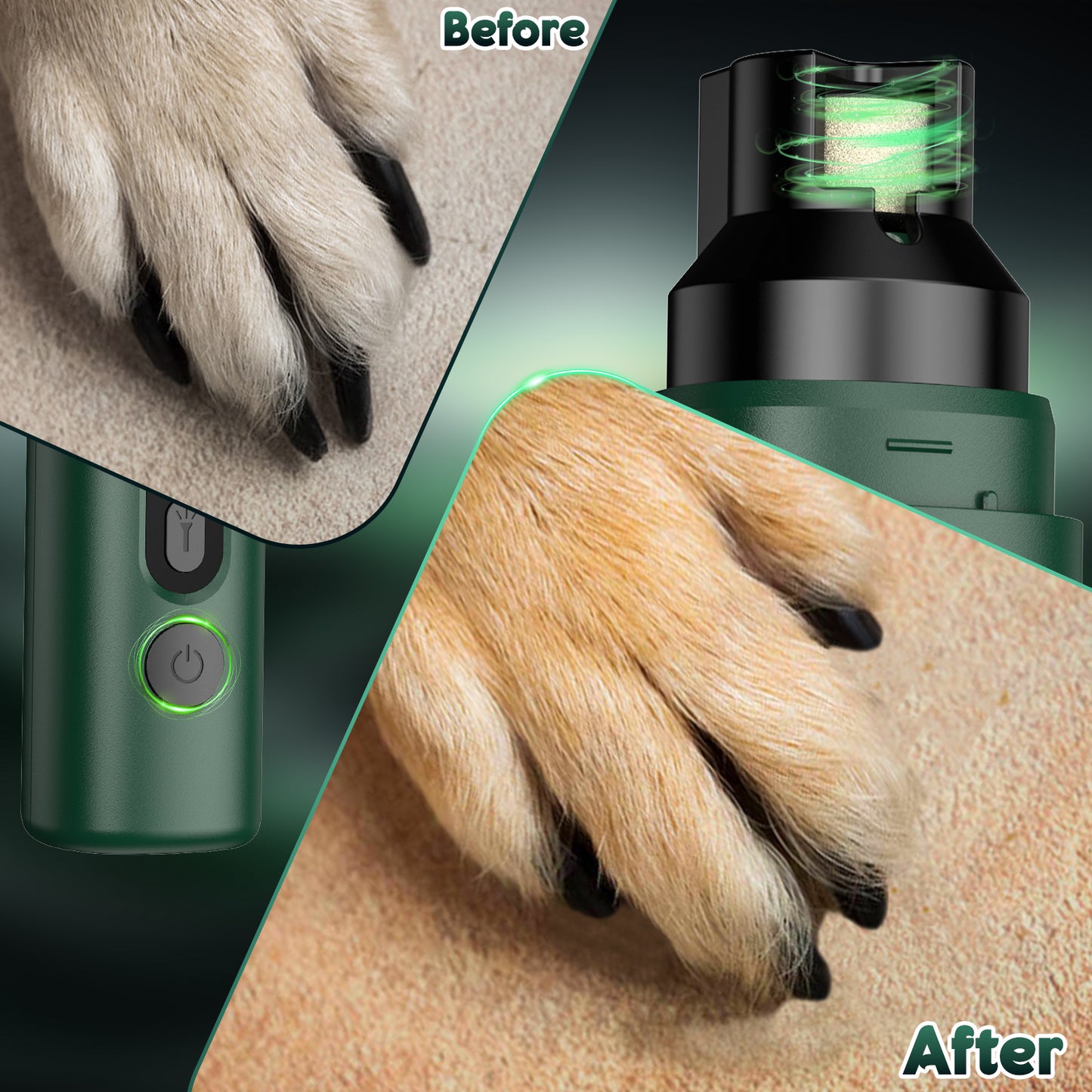 Dog Nail Grinder with LED Light, 5-Speed Quiet Dog Nail Trimmer-Safe Painless Nail Grooming & Smoothing for Small Medium Large Dog Breed,Green