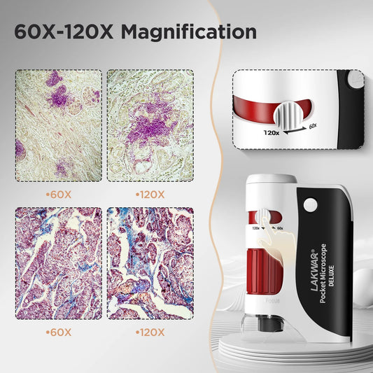 Kids Microscope,60X-120X Handheld Mini Microscope for Kids with LED , Lighted Portable Microscope Kits with 5 Pcs Slides Gift for Boys Girls Teen