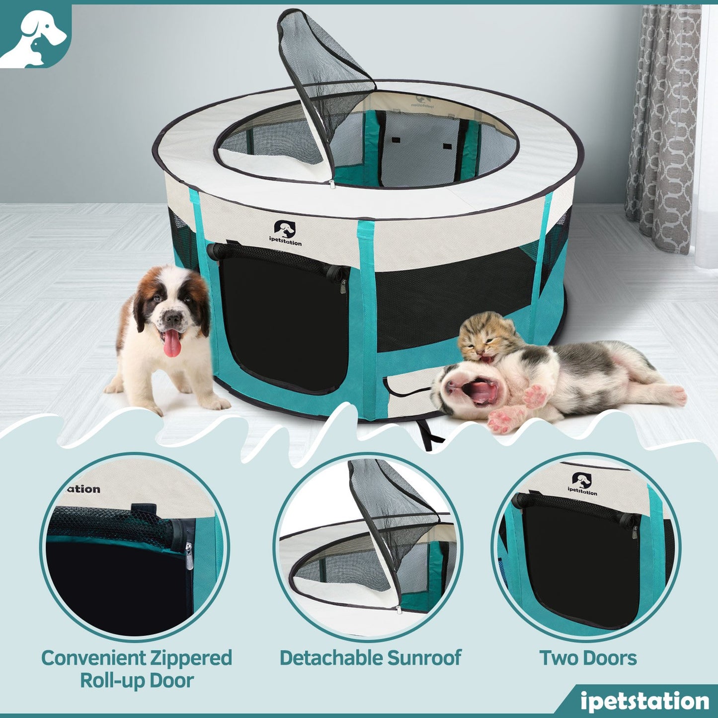 LAKWAR Large Pet Playpen for Dogs & Cats, 36"/90CM Diameter 24"/60cm Height Pet Playpens Foldable Portable Indoor Outdoor with Carrying Case for Cat Puppy Rabbit,Blue