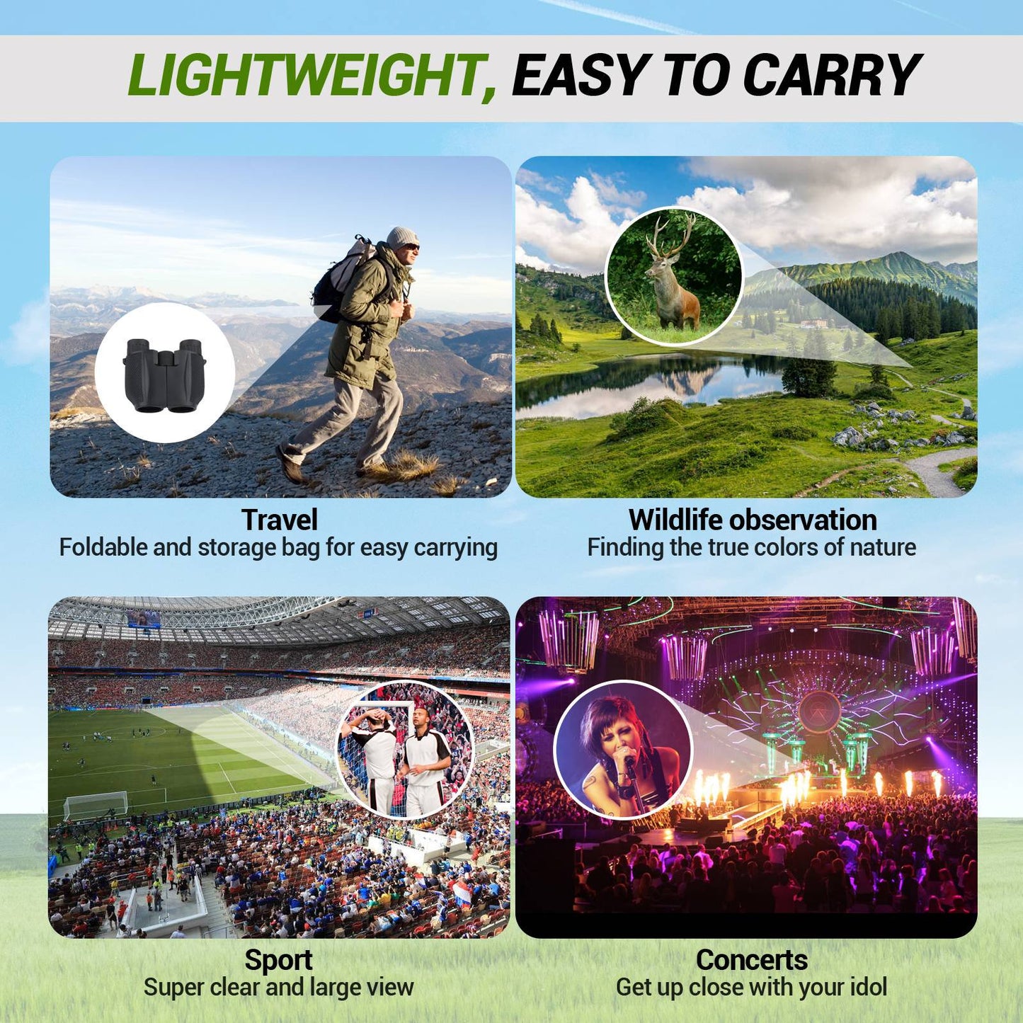 LAKWAR 10x25 Bionculars for Adults and Kids, FMC Bak 4 Clear Vision Compact Binoculars for Bird Watching, Outdoor Viewing, Hunting, Theater and Concerts and Sport Games