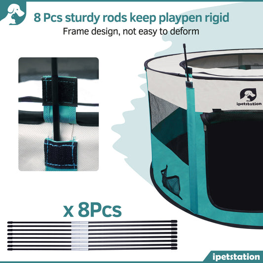 LAKWAR Large Pet Playpen for Dogs, 44"/110CM Diameter 24"/60cm Height Pet Playpens Foldable Portable Indoor Outdoor Exercise Pen with Carrying Case for Cat Puppy Rabbit