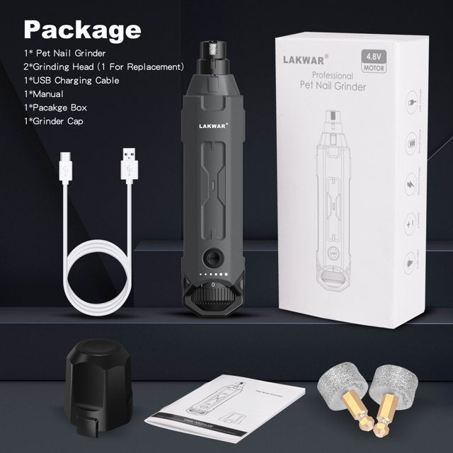 LAKWAR 6-Speed Dog Nail Grinder - Upgraded Pet Nail Grinder Super Quiet Rechargeable Electric Dog Nail Trimmer Painless Paws Grooming & Smoothing Tool for Large Medium Small Dogs(Gray)