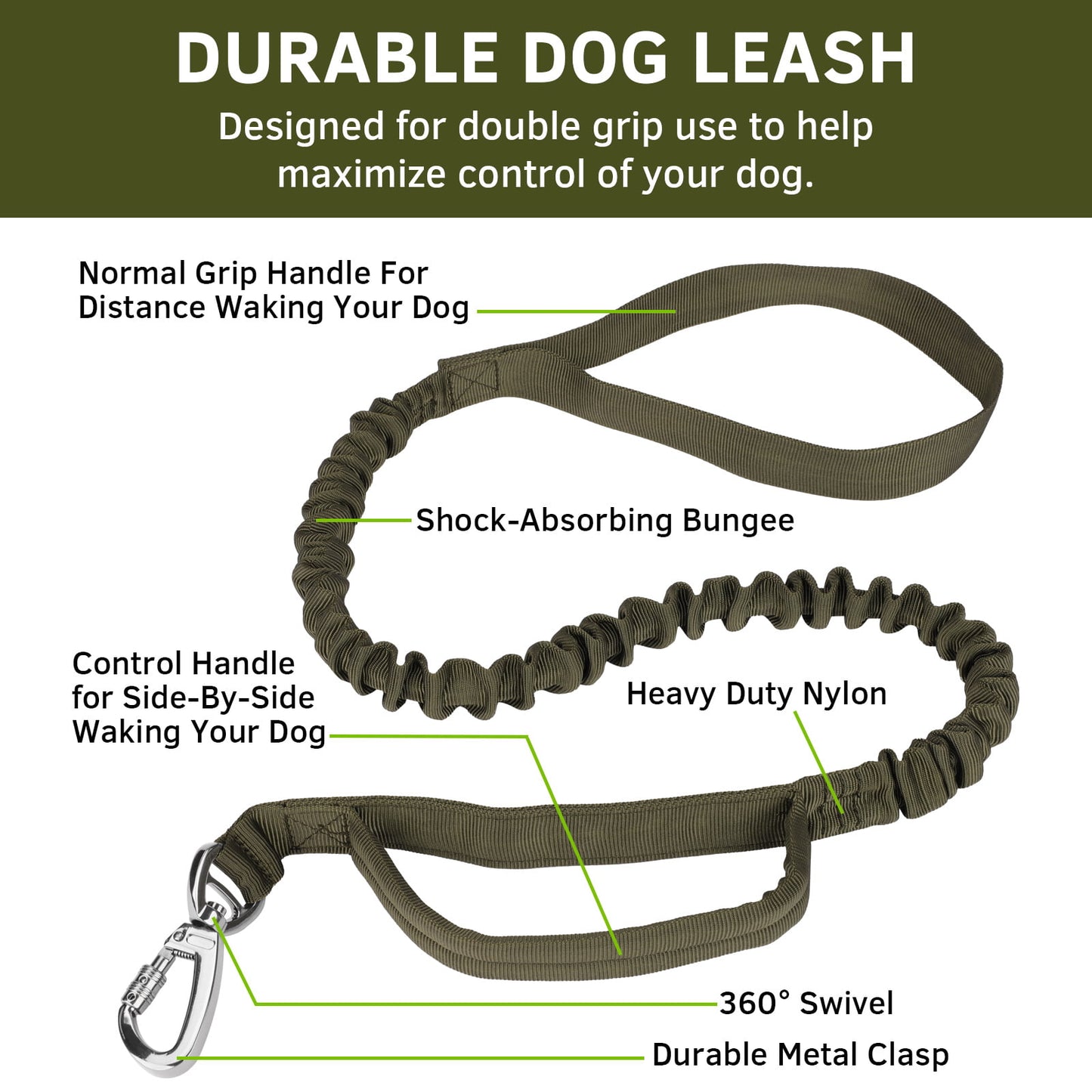 LAKWAR Tactical Dog Collar and Leash Set, Adjustable Military Training Nylon Dog Collar with Handle and Heavy Metal Buckle for Medium and Large Dogs (L, Green-Set)