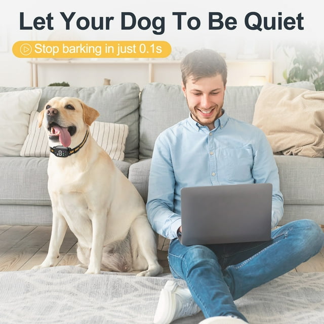 Dog Bark Collar,Bark Collar for Large Medium Small Dogs,Smart Bark Collar,Rechargeable Anti Barking Training Collar with 8 Adjustable Sensitivity,Bark Shock Collar with Beep,Yellow