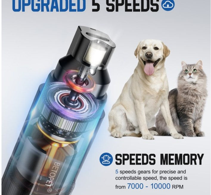 LAKWAR 5-Speed Dog Nail Grinder - Upgraded Pet Nail Grinder Super Quiet Rechargeable Electric Dog Nail Trimmer Painless Paws Grooming & Smoothing Tool for Large Medium Small Dogs(Red)