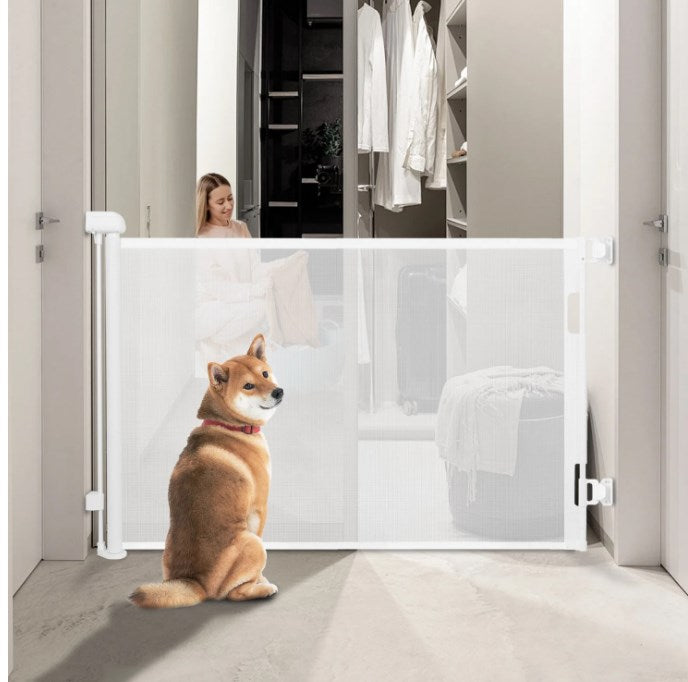 Upgrade 55" Retractable Baby Gate for Stairs, 33" Tall Mesh Baby Gate or Mesh Dog Gate Safety Gate for Doorways, Stairs, Hallways, Indoor/Outdoor(White)