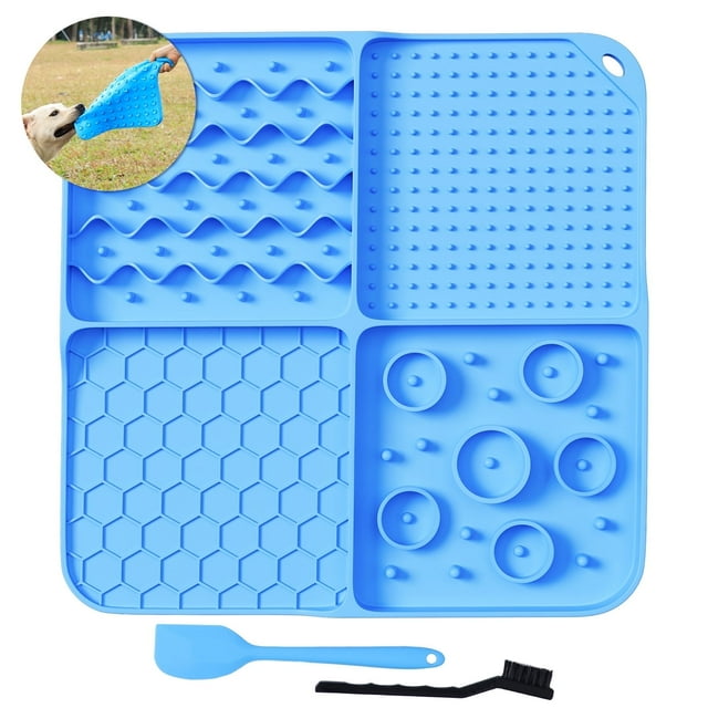 Slow Feeder Mat for Dogs and Cats,12in Large Lick Mat Slow Feeder for Anxiety Relief Dog Toys Feeding Mat for Butter Yogurt Peanut, Pets Supplies Bathing Grooming Training, Blue