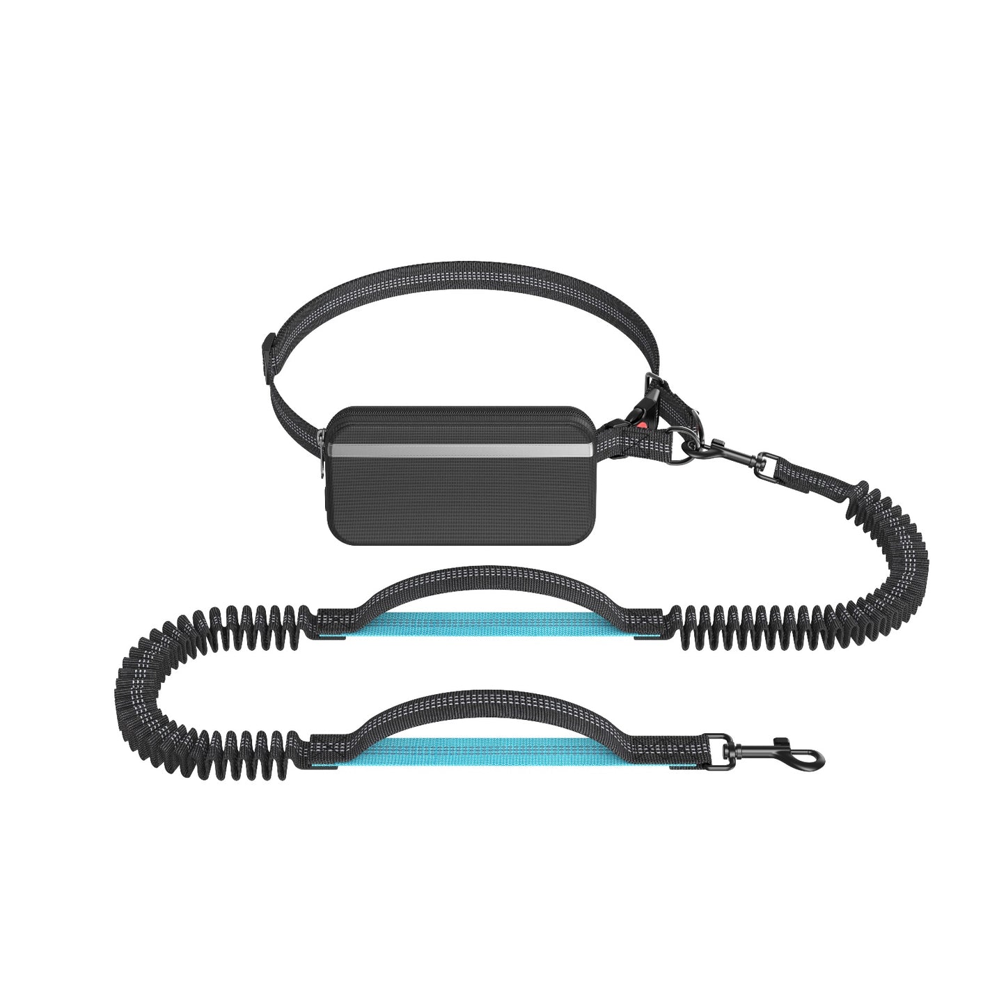 Hands Free Dog Leash for Running Jogging Walking with Zipper Pouch, Retractable Bungee Dog Leash Belt with Dual Padded Handles for Large/Medium Dogs, Adjustable Reflective Waist Belt