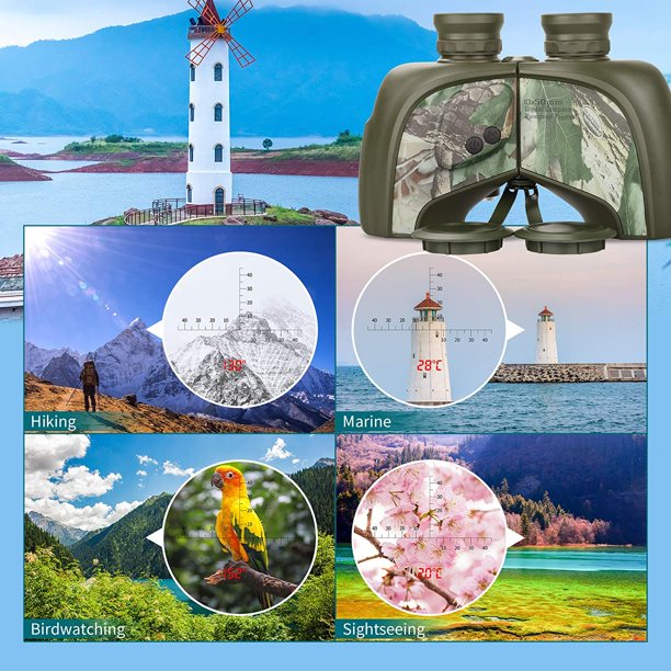 LAKWAR 10x50 Binoculars for Adults with Rangefinder and LCD Digital Compass Temperature, Compact Binoculars for Birdwatching, Marine, Hunting (10x50 Green)