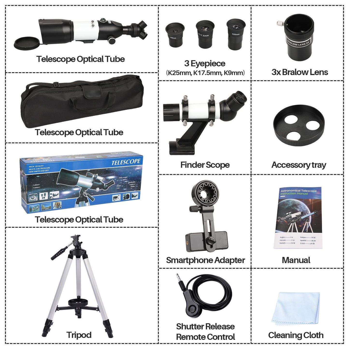 LAKWAR Telescope 80mm Large Aperture for Astronom Beginners, Adults and Kids, 3 Rotatable Eyepieces Refractor Telescope Good Partner to View Moon Landscape and Planet