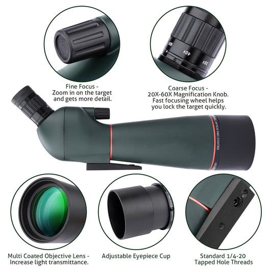 LAKWAR Spotting Scopes,20-60X80 BAK4 Fieldscope,Long Range Spotting Scope with Tripod Phone Adapter for Bird Watching, Hunting, Target Shooting, Stargazing