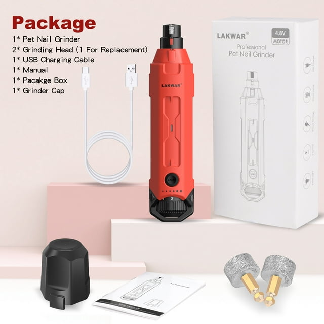 Red Dog Nail Grinder Upgraded,Professional 6-Speed Rechargeable Electric Dog Nail Clippers Pet Nail Trimmer Painless Paws Grooming & Smoothing for Small Medium Large Dogs & Cats (Red)