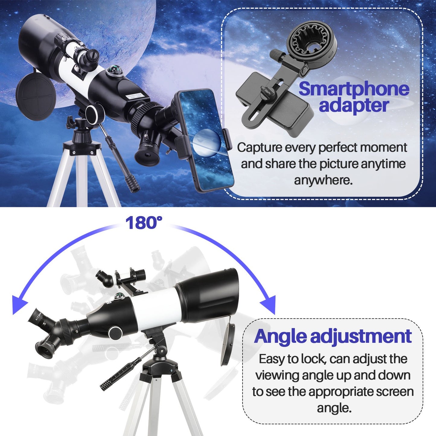 LAKWAR Telescope 80mm Large Aperture for Astronom Beginners, Adults and Kids, 3 Rotatable Eyepieces Refractor Telescope Good Partner to View Moon Landscape and Planet